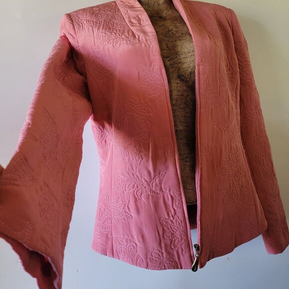 Vintage Pink silk Floral Embroidered Blazer Jacket With Full Zip & Long Sleeves - Picture 4 of 16